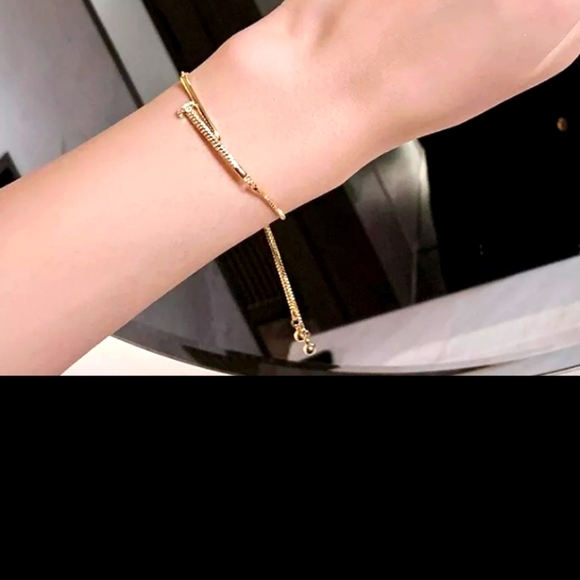 14k gold plated nail zirconium bracelet adjustable laminated gold - Picture 3 of 10